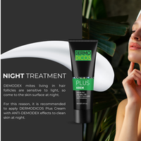 Crème Dermodicos Plus 30ml Crème de nuit pour le visage Huile d'arbre à thé Acide hyaluronique Vitamine E Bisabolol Hydratante Apaisante