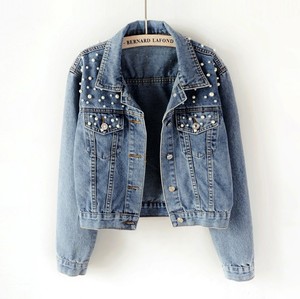 Veste en jean personnalisée pour femme, veste en jean bleu avec perles, veste en jean pour femme - Product Image 2