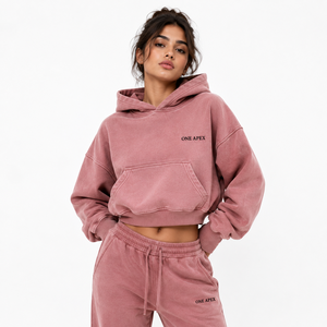 Sweat-shirt à capuche oversize pour femme ONE APEX, coupe courte, en coton épais doublé, style streetwear - Product Image 4