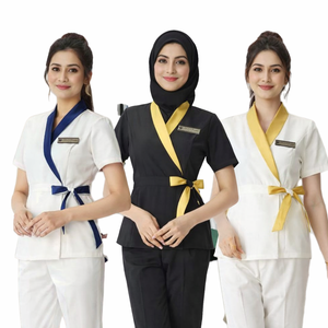 Uniforme Superior de Salón de Belleza de Lujo Transpirable Personalizado para Mujer, Hecho de Poliéster, Uniforme de Spa en Stock - Product Image 1