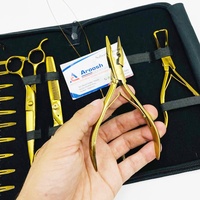 Kit de pinces pour extensions brésiliennes Remy à micro-perles plaquées or et pointe nano, ciseaux de barbier en acier inoxydable pour extensions Super Double Drawn
