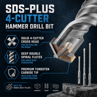 Mèche de perceuse à percussion rotative SDS Plus SDS Max à 4 coupes, tête croisée, pour béton armé, pierre, maçonnerie