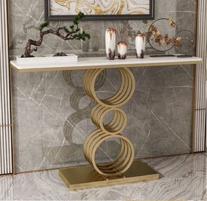 คอนโซลรูปทรงเรขาคณิตที่ทันสมัย, ฐานบิดทอง, ด้านบนหินอ่อนสีดำ, การออกแบบที่ทันสมัยมีอยู่ในอัตราขายส่ง - Product Image 3