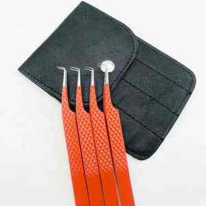 Juego de pinzas para extensión de pestañas injertadas, puntas de fibra de acero inoxidable, pinzas para pestañas postizas, herramientas de maquillaje para pestañas - Product Image 4