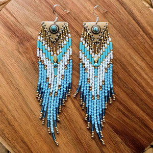 Exclusive Artistic Classic Charm Beaded <b>Earrings</b> <b>Long</b> Turquoise Drop Fashion Jewelry for Bridal and Casual Outfits at Best Deal - Product Image 1
