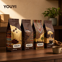 YOUYI Sachet de café à fond plat 8oz 12oz de qualité alimentaire, anti-lumière, anti-humidité, avec valve de dégazage et fermeture éclair, imprimé OEM