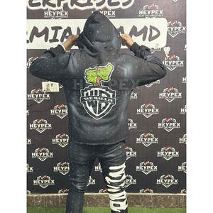 Conjunto de chándal bordado desgastado lavado ácido para hombre de la mejor oferta, sudadera con capucha y cremallera de alta calidad, pantalones de chándal Acampanados para invierno transpirable - Product Image 5