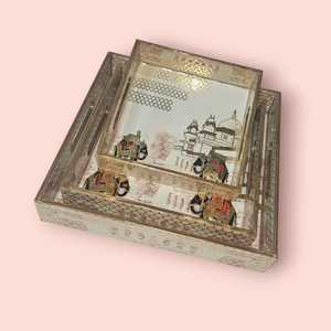 Manufacturer Rectangle Enamel Golden Printed Wood <b>Table</b> Serving Tray Wholesale Price From India New style Handmade Serving Tray - Product Image 2