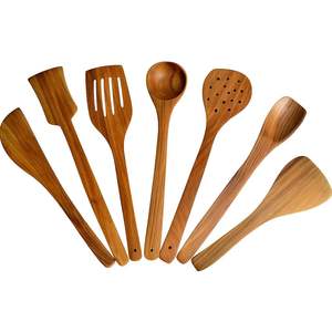 Cucharas de madera de teca natural Juego de utensilios de cocina Espátula de madera antiadherente para cocinar Apto para lavavajillas - Product Image 5