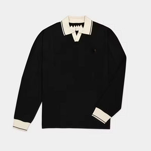 Logo personnalisé d'usine, pull de rugby brodé jacquard, polo de football tricoté à rayures décontracté pour hommes - Product Image 4