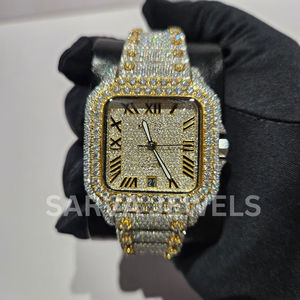 Montre mécanique de luxe haut de gamme, design carré, acier inoxydable, verre, étanche, mouvement ETA, date automatique, moissanite VVS - Product Image 1