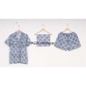 Conjunto de Pijama de Verano con Diseño Floral, Manga Corta, No Tejido, Estampado, 100% Algodón, Suave, Transpirable, de Secado Rápido, Ropa de Dormir de Lujo para Uso Diario - Product Image 3