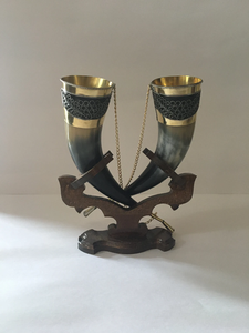 Modern Design Wholesale New Design Handmade Design of Horn Mug for <b>Table</b> Top Kitchen & Beer Bar with <b>Wooden</b> Stand - Product Image 4