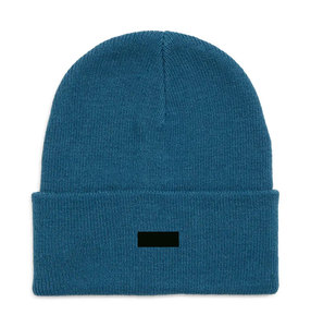 Bonnet unisexe bleu en tricot pour l'hiver, 56-58 cm, décontracté, adulte, en acrylique, avec revers, motif uni - Product Image 2