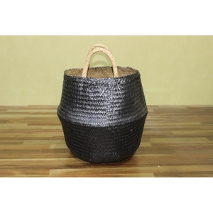 Handwoven Black Palm Leaf Collapsible Storage <b>Basket</b> Multi-Functional Use - Product Image 4