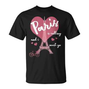 T-shirt unisexe pour adulte, à manches courtes, col rond, impression numérique, cadeau promotionnel, Paris m'appelle et je dois y aller, tour Eiffel - Product Image 1