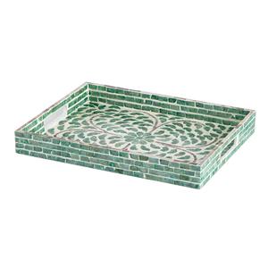 Bandeja de Nácar Verde con Mosaico Floral Rectangular, Bandeja Decorativa Hecha a Mano para Servir, Decoración Natural para el Hogar, Mesa de Comedor - Product Image 1