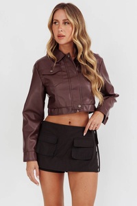 Women's Faux <b>Leather</b> <b>Long</b> Sleeve Zipper Up Moto Cropped <b>Leather</b> <b>Jacket</b> Women's Moto <b>Jacket</b> Biker PU <b>Leather</b> <b>Jacket</b> - Product Image 3