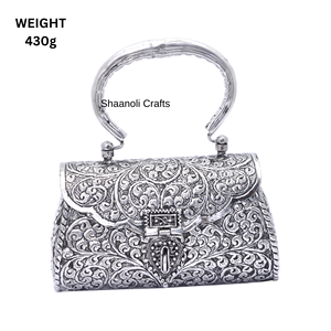 Vintage ethnique laiton métal oxydé argent soirée pochette sac à main à la mode métallique fronde pour faveur de mariage femmes accessoires - Product Image 2