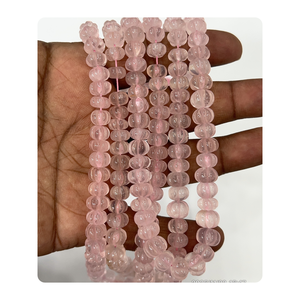 Cuentas Sueltas de Cuarzo Rosa Natural en Forma de Calabaza, 17 Pulgadas, Tamaño 8-10 mm - Product Image 1