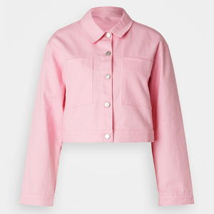 OEM Women's Denim Jacket Cropped Jean Coat Breathable Long Sleeve Denim Outerwear for Ladies - Product Image 1