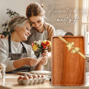 ถาดไม้มะม่วงสี่เหลี่ยมหรูหราพร้อมที่จับสามเหลี่ยมดีไซน์สุดหรูถาดเสิร์ฟอาหารอเนกประสงค์ในครัวสีน้ำตาลเงิน - Product Image 2