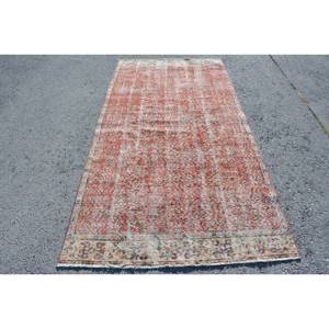 Alfombra turca roja Vintage de 4,3x8,4 pies, área grande, lana de algas marinas, diseño de pasillo rectangular para el hogar, sala de estar, látex de 10mm - Product Image 1