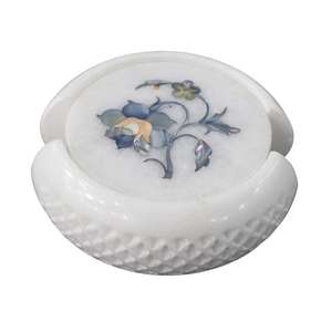 Sous-verres en marbre faits à la main de 4,5 pouces, sous-verres de luxe avec incrustation de nacre pour le café, le thé et le vin - Product Image 2