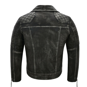 Chaqueta de cuero genuino para hombre con cierre de cremallera de cuello mandarín y forro de lona de poliéster temporada de invierno negra - Product Image 3