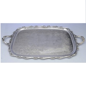 Bandeja DE SERVICIO DE METAL hecha a mano de alta calidad con acabado de espejo plateado para accesorio decorativo de restaurante de hotel - Product Image 5