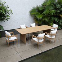 Ensemble de salle à manger extérieure en teck pour hôtel-resort, résistant aux intempéries, avec fauteuils, mobilier de patio de qualité commerciale