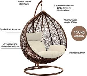 Weatherproof Outdoor <b>Rattan</b> Swing Chair With Canopy Patio Garden Lounger - Product Image 4