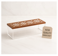 Boîte de rangement de luxe carrée en bois d'acacia et acrylique, design islamique, avec couvercle, faite à la main, personnalisée, cadeau premium du Ramadan pour dattes et fruits secs