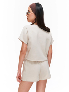 Women's 100% Cotton French Terry Crop <b>Top</b> Oversized Cropped T Shirt <b>Raglan</b> Sleeve Streetwear Y2K <b>Top</b> Custom Logo OEM - Product Image 3