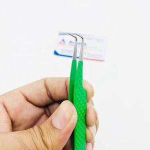 Haute qualité 90 degrés vert Extension de cils pince à épiler diamant poignée solide en acier inoxydable en gros durable pointu - Product Image 1