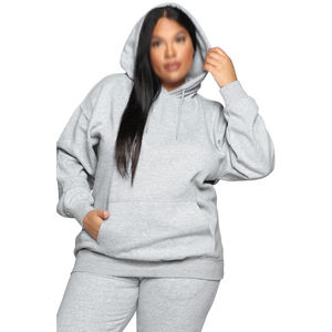Ensemble de survêtement en molleton d'hiver pour femmes grande taille, sweat-shirt à capuche uni décontracté, logo personnalisé, ensemble de sweat-shirts à capuche en molleton 100% coton - Product Image 6