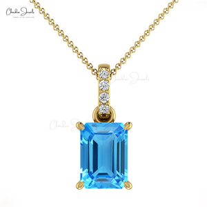 14K Solid Gold Birthstone <b>Pendant</b> 0.80 CT Natural for Swiss Blue Topaz Diamond Pave Set Top Selling Statement Charm <b>Pendant</b> Gift - Product Image 4