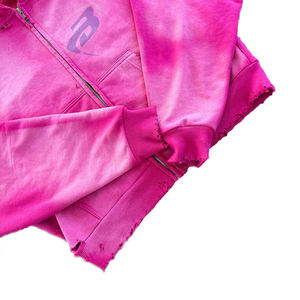 Hoodie personnalisé à capuche en molleton rose, coupe ample, effet délavé vintage, zippé, style streetwear usé, 100% coton, hiver, y2k - Product Image 3