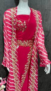 ชุดส่าหรีพิมพ์ลายดิจิทัลดีไซน์ใหม่ล่าสุดสำหรับงานปาร์ตี้แนวจีนเสื้อผ้าอินเดียและปากีสถาน - Product Image 5