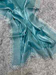 DISEÑADOR BANARASI BROCADO DE SEDA CON ZARI TRABAJO SAREE CON BLUSA DESCOSADA AZUL - Product Image 2