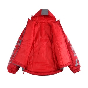 Chaqueta con capucha de invierno roja y gris para hombre con cremallera frontal y acolchado aislado cálido para deportes al aire libre y ropa informal - Product Image 3