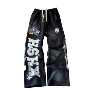 Pantalon large et ample sur mesure pour homme, en coton 100% délavé à l'acide, respirant, pantalon de survêtement à jambe droite, 400 g/m², double taille, décontracté - Product Image 2