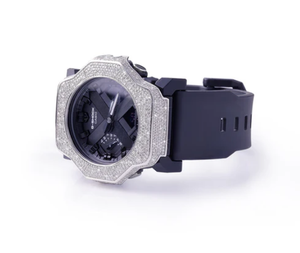 Reloj con Esfera Negra Cruzada, Bisel con Diamantes Naturales, Caja de Acero Inoxidable, Resistencia al Agua de 10 Bares, Correa de Acero Inoxidable - Product Image 2