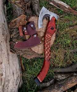 Hacha de Acero con Alto Contenido de Carbono Premium Hecha a Mano al por Mayor con Mango de Madera Tallado a Mano, Hacha Vikinga OEM con Empuñadura de Cuero y Funda - Product Image 5