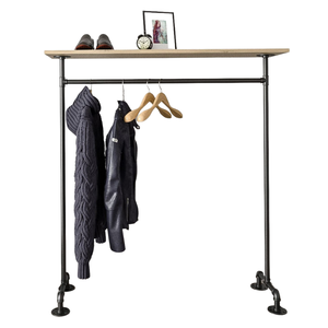 Porte-manteau moderne de style industriel KTD68008 avec dessus en bois et pieds en tuyau pour la maison ou la chambre - Product Image 1