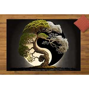 Tapis imprimé Zen Harmony : Yin Yang, Japonais, Arbre, Art moderne, Tapis de couloir, Tapis en velours - Product Image 1