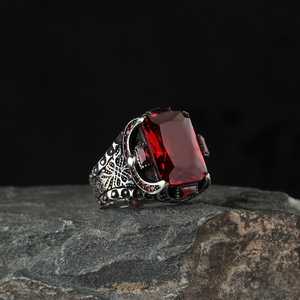 Mystic Topaz Square Stone 925 Silver Traditional Motif <b>Men</b> <b>Ring</b> Turkish Handmade <b>Ring</b> Turkish Wholesales Silver Jewelry - Product Image 5