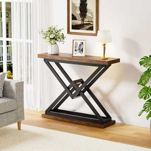 Table <span class=keywords><strong>console</strong></span> étroite industrielle, table de canapé en <span class=keywords><strong>bois</strong></span> brun rustique avec pieds en métal <span class=keywords><strong>noir</strong></span> pour entrée - Product Image 3