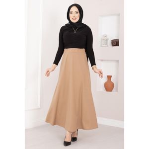 Jupe hijab en mousseline de soie confortable Mevlana avec ceinture décorative couleur camel - Product Image 5