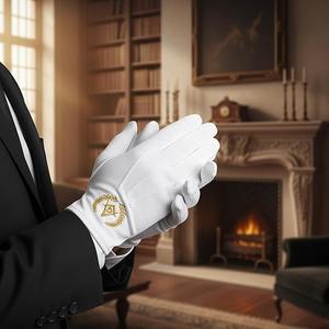 ถุงมือผ้าฝ้ายปักลายเมสันแกรนด์ลอดจ์ - [สีขาว] ผ้าฝ้าย 100% ปักลายสัญลักษณ์เมสัน ขนาดเดียวใส่ได้ส่วนใหญ่ - Product Image 6